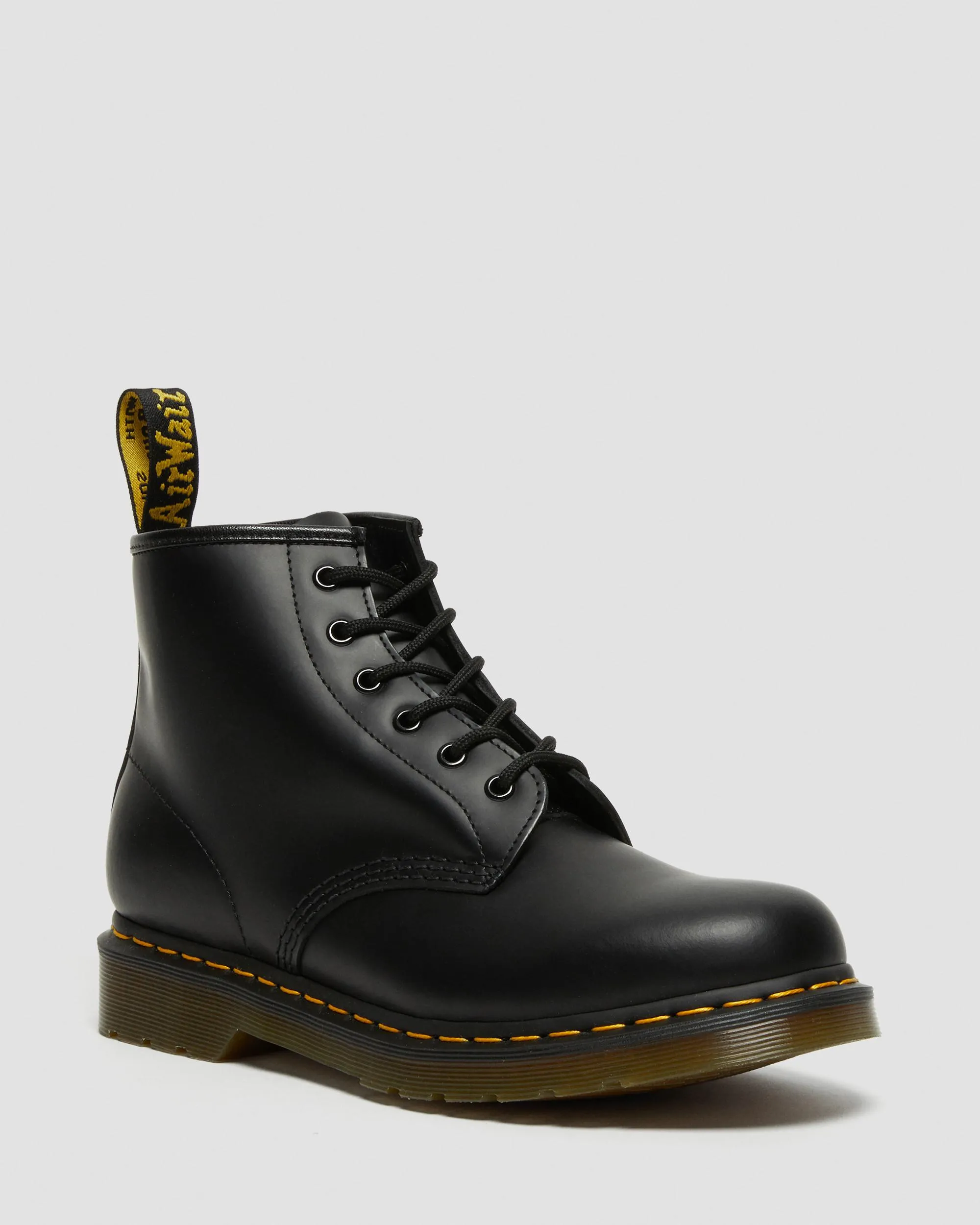 101 Yellow smooth leather ankle boots with Dr stitching. Martens