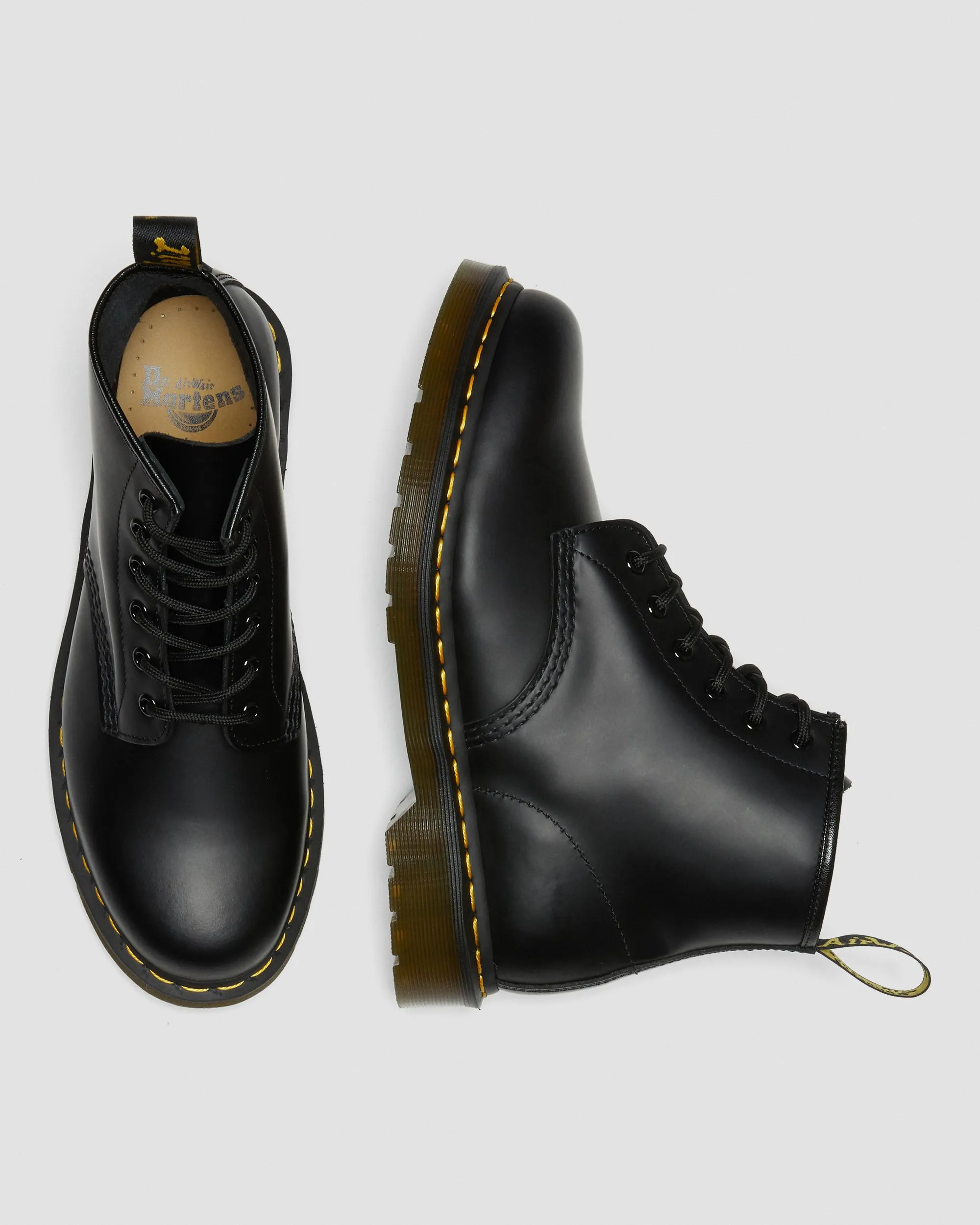 101 Yellow smooth leather ankle boots with Dr stitching. Martens