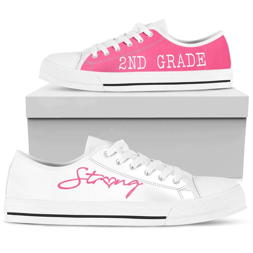 2Nd Grade Strong Pink White Shoes, Teacher Shoes, Low Top Sneakers