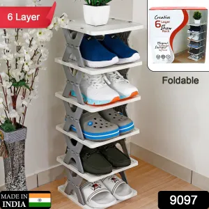 9097 Smart Shoe Rack with 6 Layer Shoes Stand Multifunctional Entryway Foldable & Collapsible Door Shoe Rack Free Standing Heavy Duty Plastic Shoe Shelf Storage Organizer Narrow Footwear Home (Mix Color )