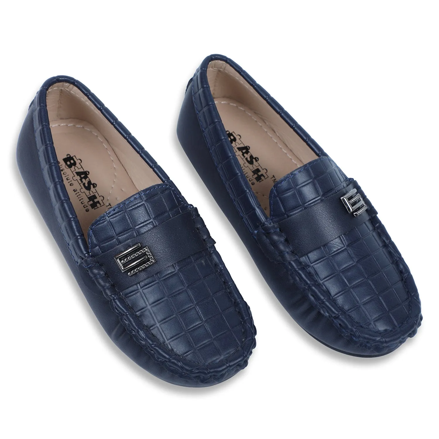 Baby Moo x Bash Kids Embossed Leatherite Loafer Shoes - Navy Blue