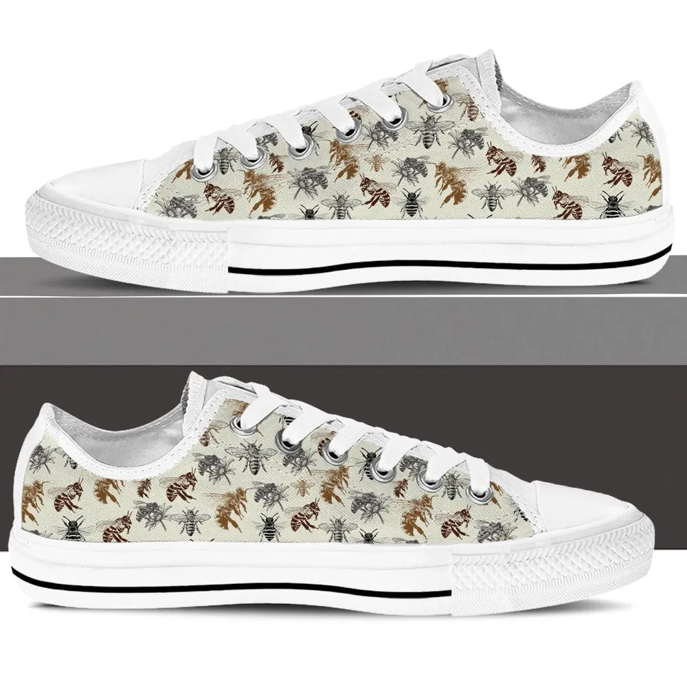 Bee Low Top Shoes For Men Women, Animal Print Canvas Shoes, Print On Canvas Shoes