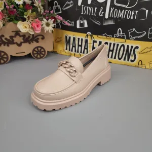 Beige Platform Loafers for Women