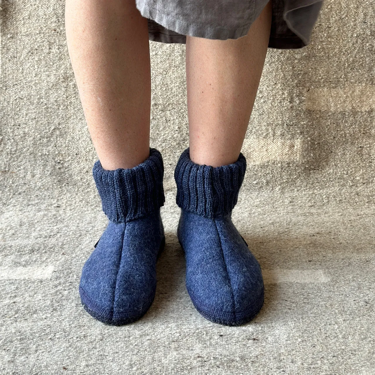 Boiled Wool Slipper Boots - Karl - Denim (Adults 36-42)