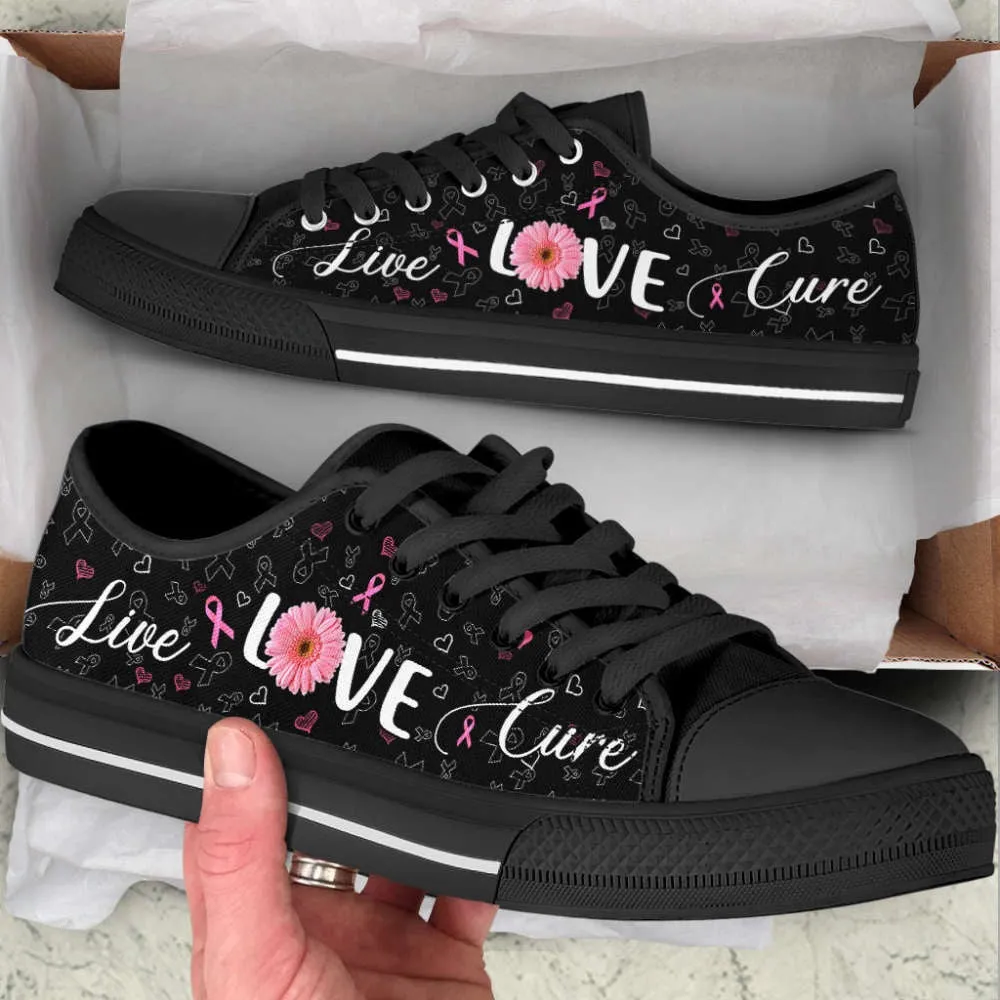 Breast Cancer Shoes Live Love Cure Ribbon Heart Low Top Shoes Canvas Shoes, Best Canvas Shoes, Low Top Sneaker