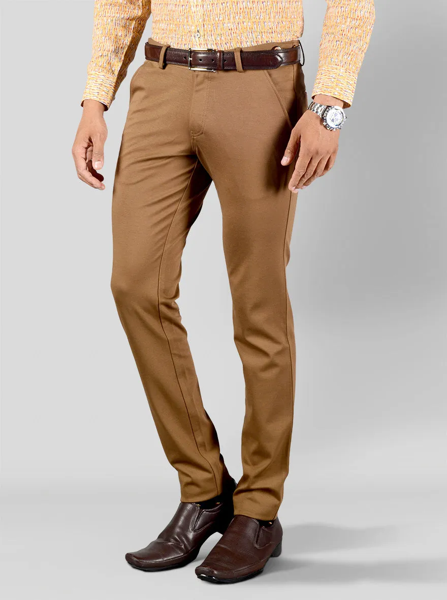 Camel Brown Solid Slim Fit Club Wear Trouser | JB Studio