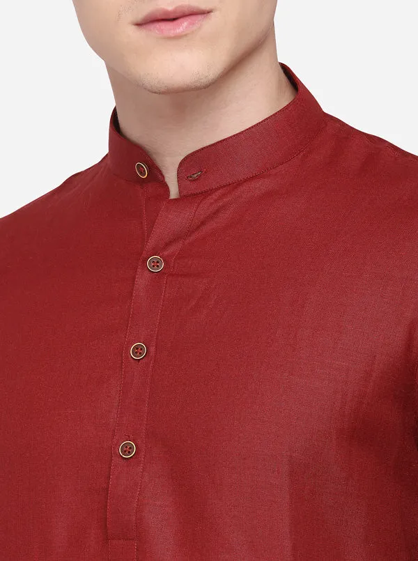 Chili Red Self Textured Regular Fit Modi Kurta | JadeBlue