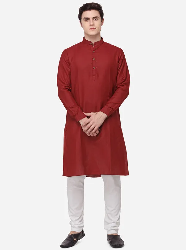 Chili Red Self Textured Regular Fit Modi Kurta | JadeBlue