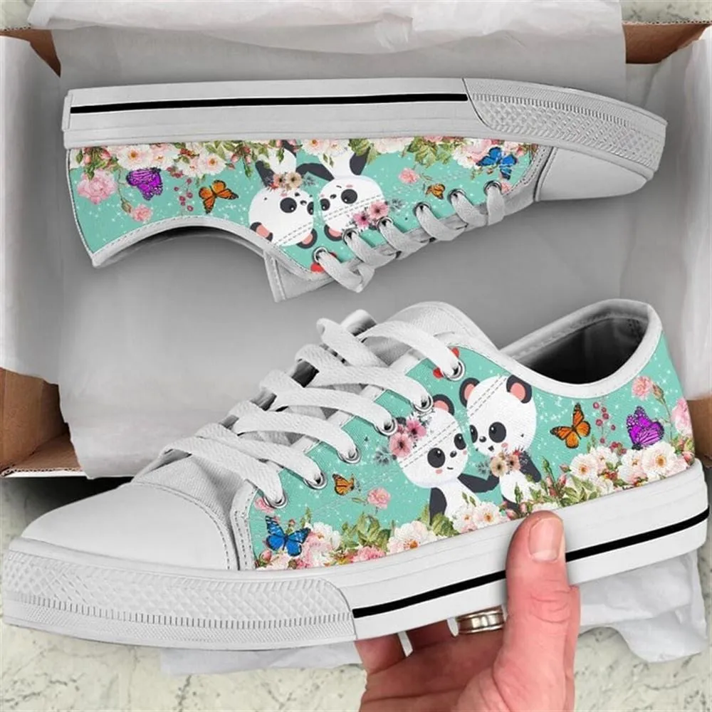 Cute Couple Panda Love Flower Watercolor Low Top Shoes, Animal Print Canvas Shoes, Print On Canvas Shoes