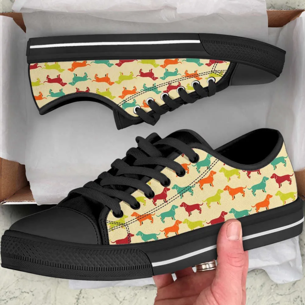 Dachshund Dog Seamless Silhouettes Pattern Low Top Shoes, Dog Printed Shoes, Canvas Shoes For Men, Women