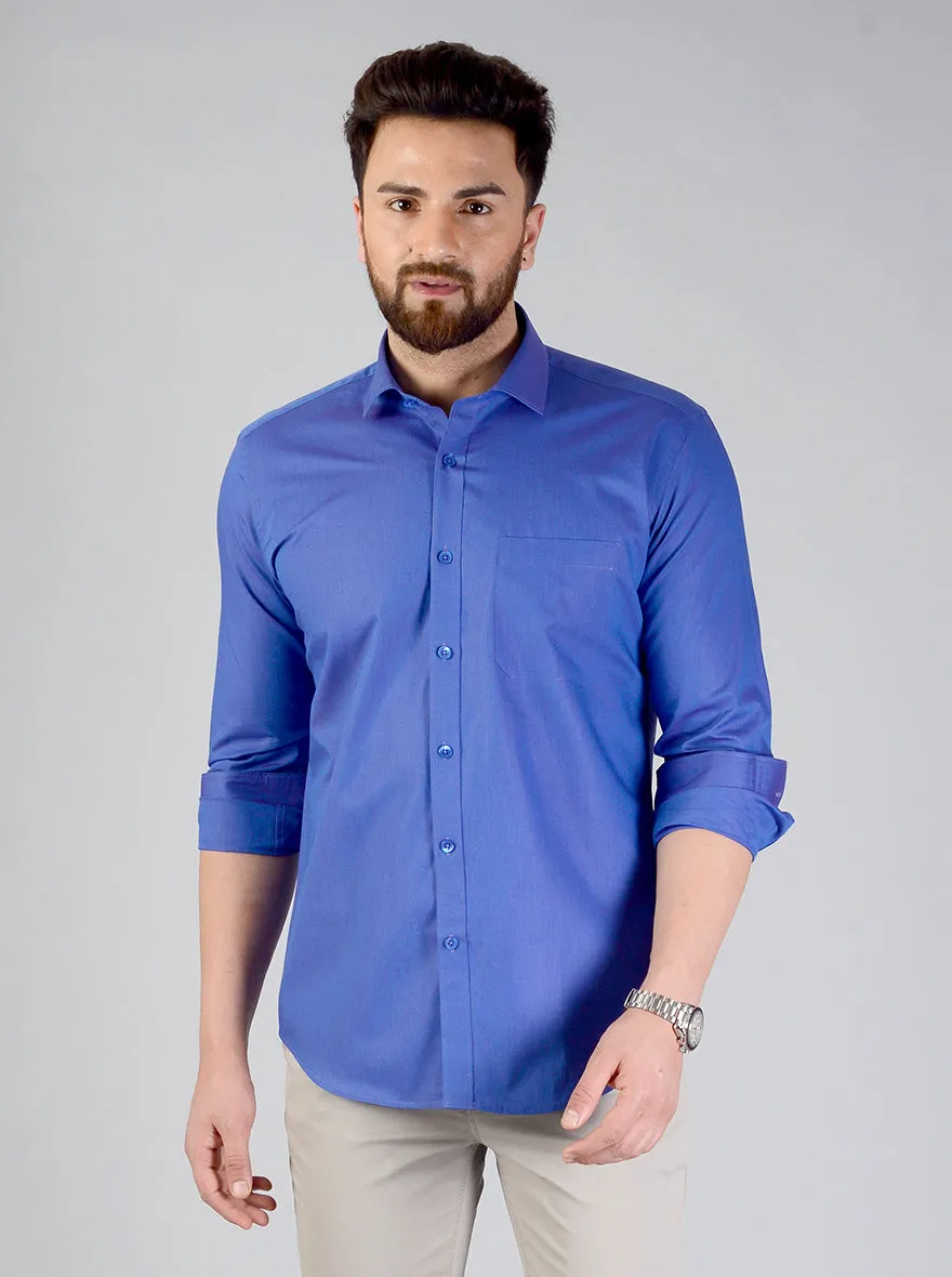 Dark Blue Solid Slim Fit Formal Shirt | Metal