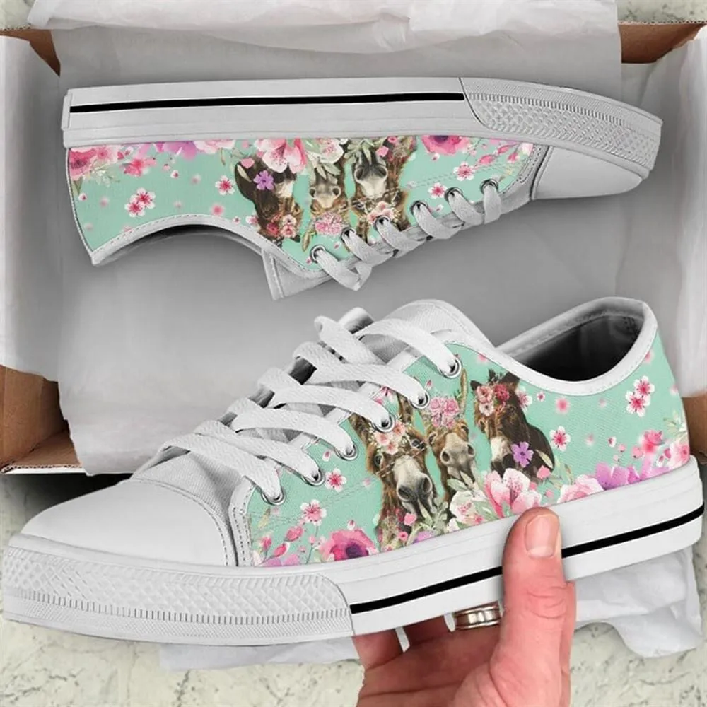 Donkey Flower Watercolor Low Top Shoes, Animal Print Canvas Shoes, Print On Canvas Shoes