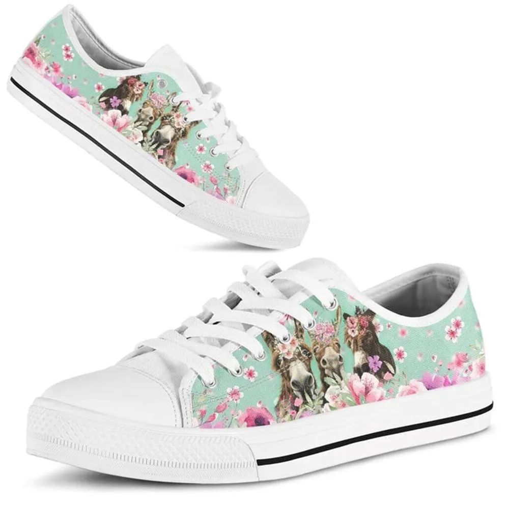 Donkey Flower Watercolor Low Top Shoes, Animal Print Canvas Shoes, Print On Canvas Shoes