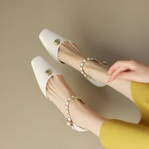 Elegant Genuine Leather Low Heel Triple-Strap Mary Jane Shoes With Buckle Detail