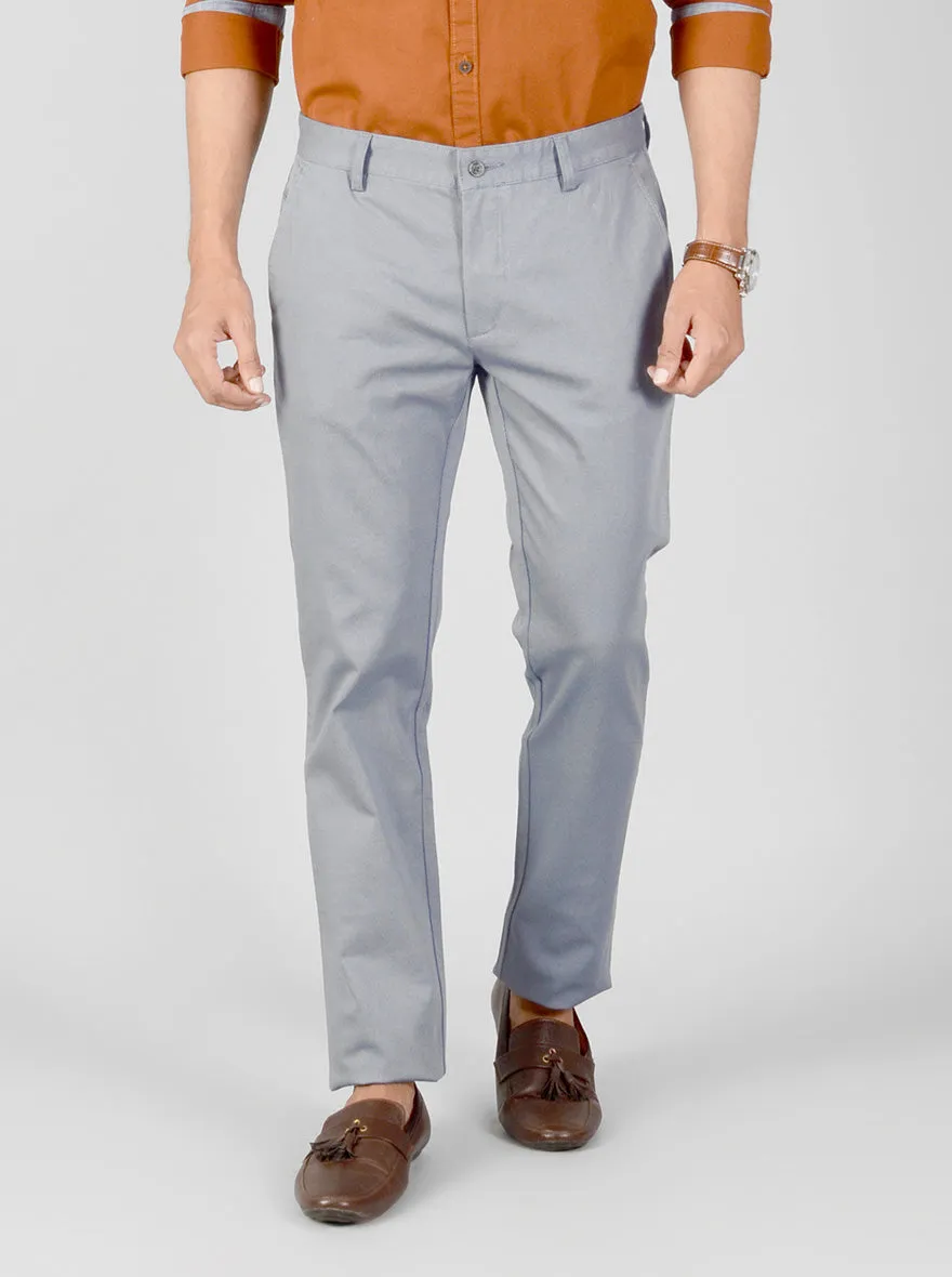 Faded Blue Dotted Slim Fit Casual Trouser | Greenfibre