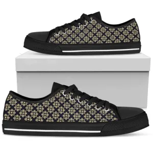 Golden Flowers Low Top Shoes, Low Top Sneaker, Low Top Canvas Shoes