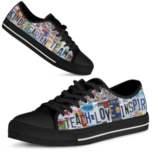 Kindergarten Team License Plates Low Top Black Shoes, Teacher Shoes, Low Top Sneakers