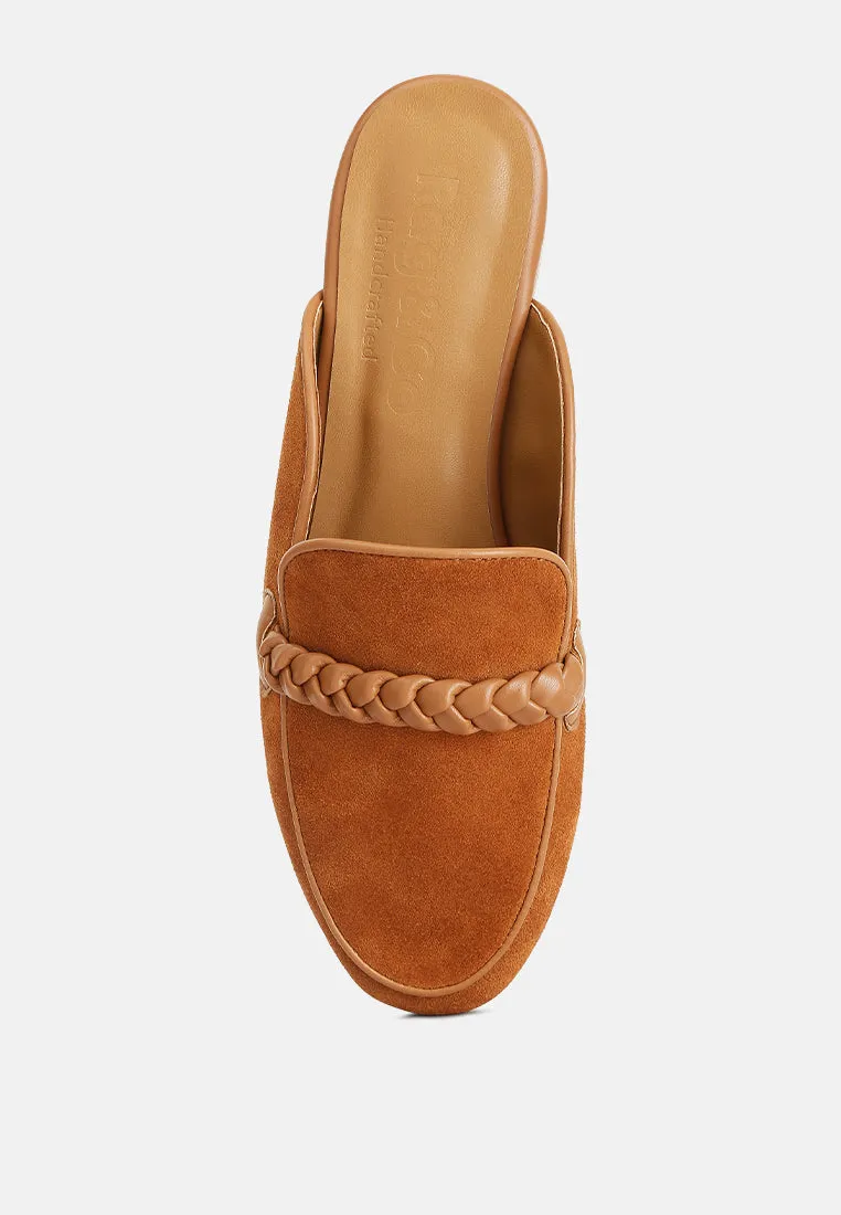 Lavinia Suede Leather Braided Detail Mules In Tan