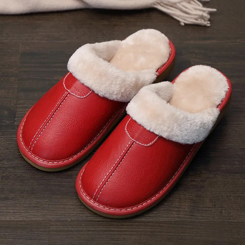 Leather Slippers with Plush Lining for Men