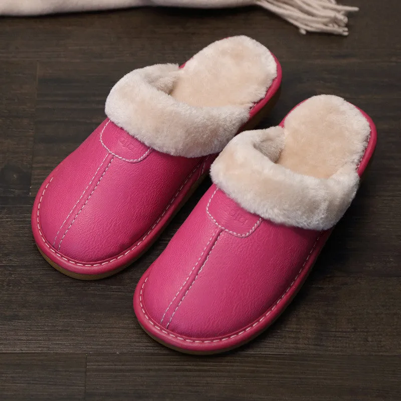 Leather Slippers with Plush Lining for Men