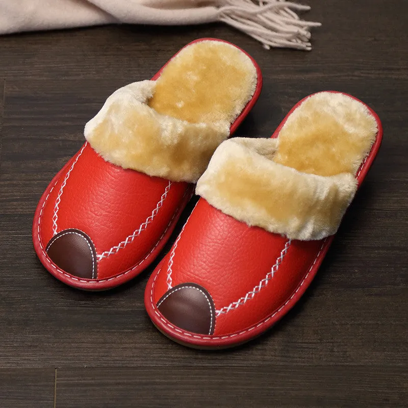 Leather Slippers with Plush Lining for Men