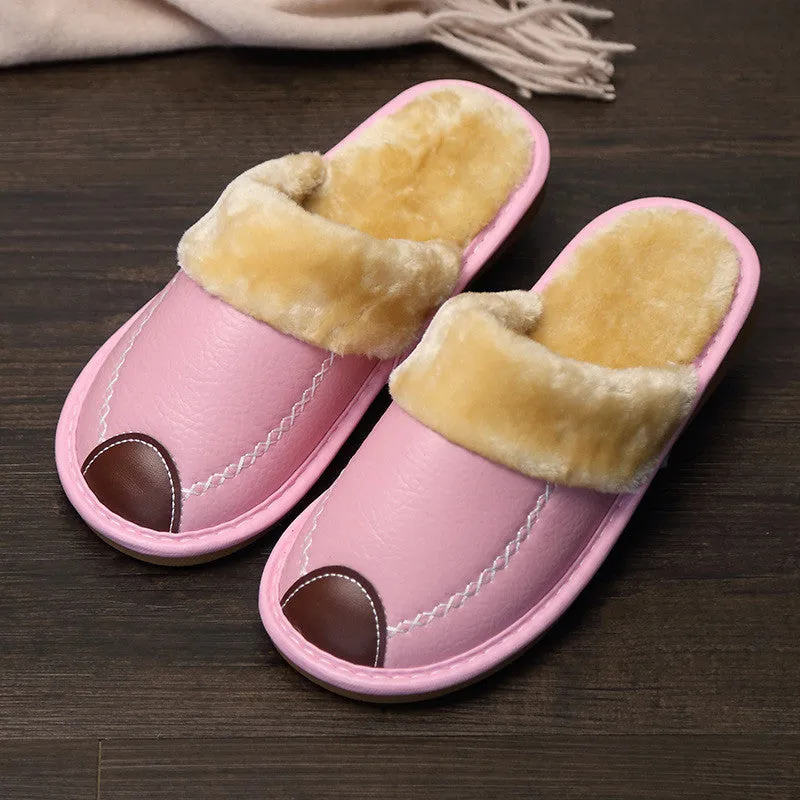 Leather Slippers with Plush Lining for Men