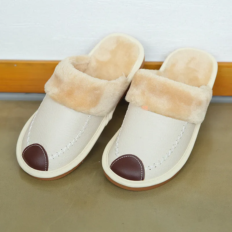 Leather Slippers with Plush Lining for Men