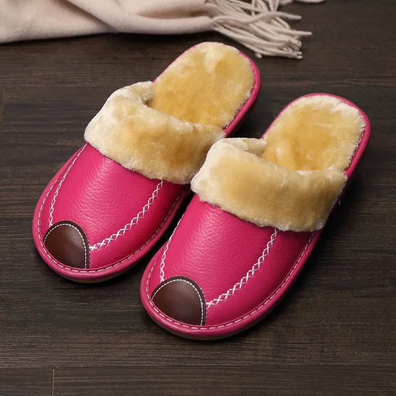 Leather Slippers with Plush Lining for Men