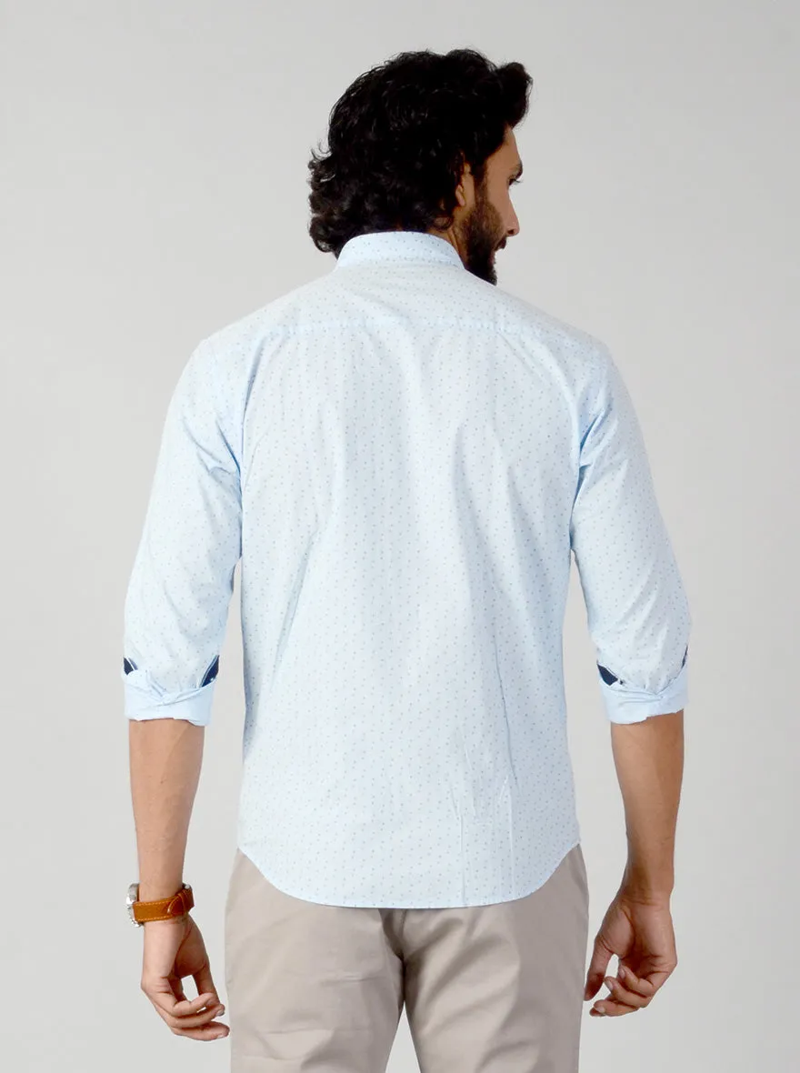 Light Blue Printed Classic Fit Casual Shirt | Greenfibre