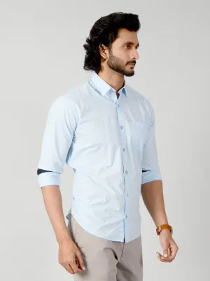 Light Blue Printed Classic Fit Casual Shirt | Greenfibre