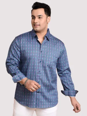 Marine Blue Mosaic Printed Cotton Full sleeve Men's Plus size