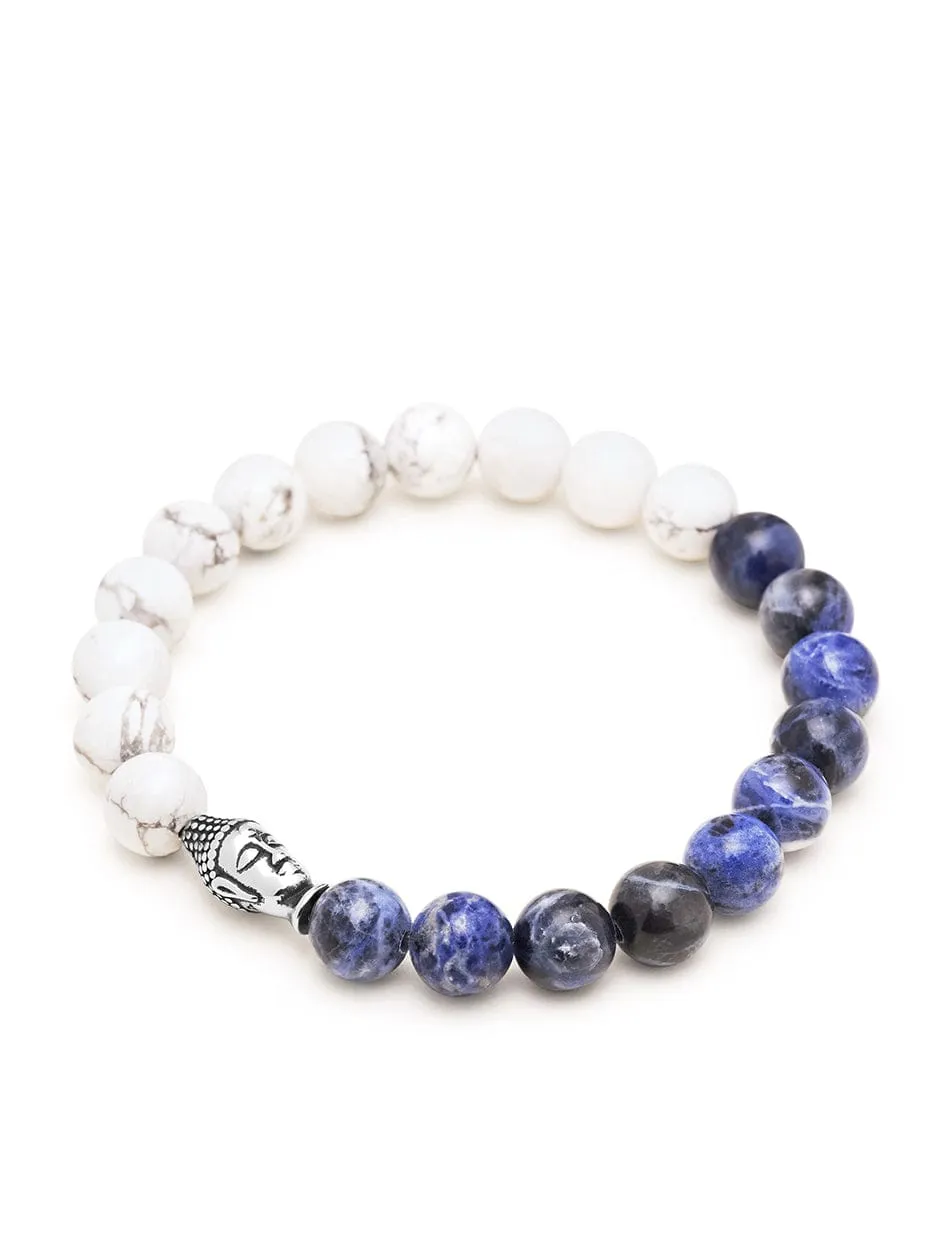 Men's Wristband with Howlite, Dumortierite, and Buddha