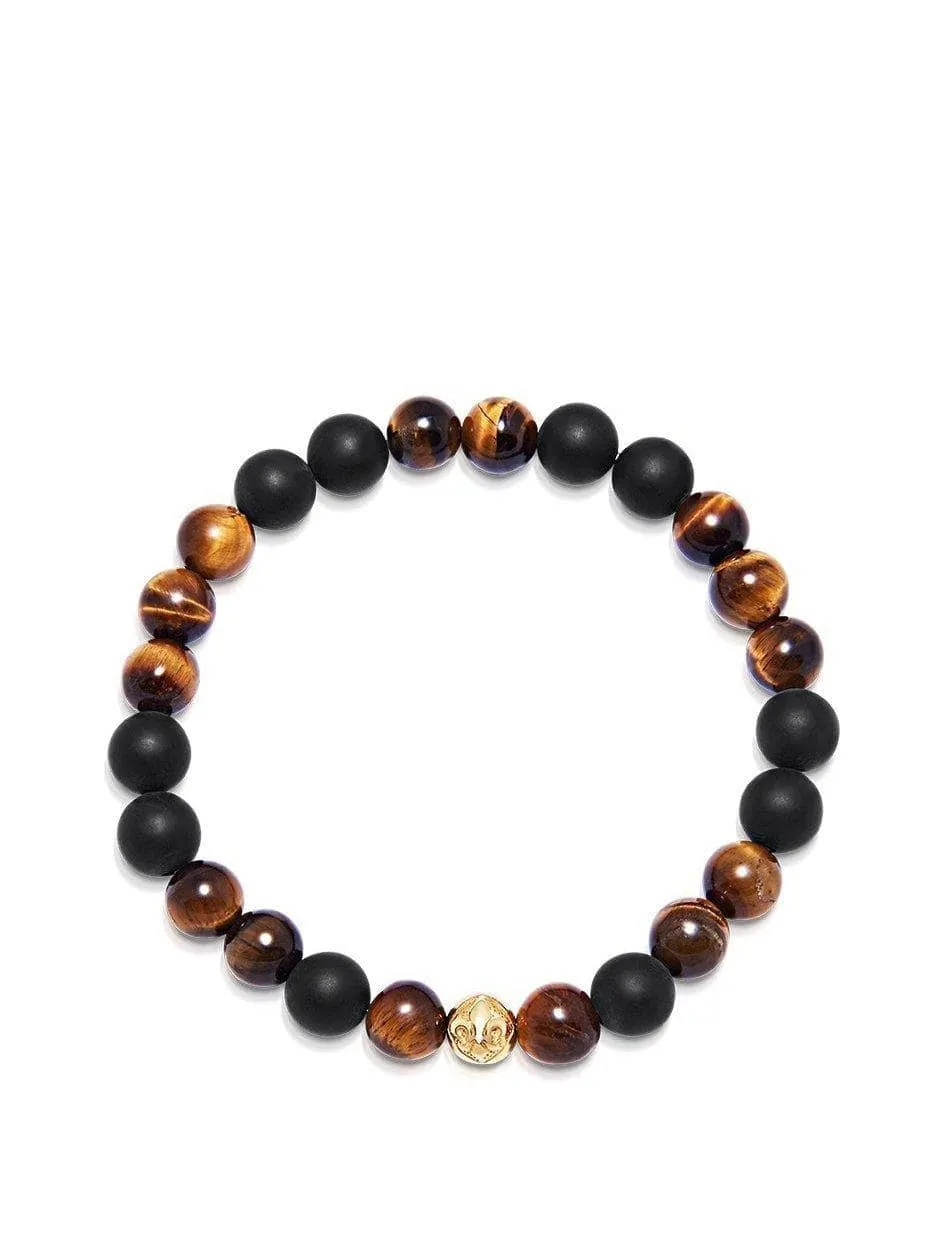 Men's Wristband with Matte Onyx and Brown Tiger Eye