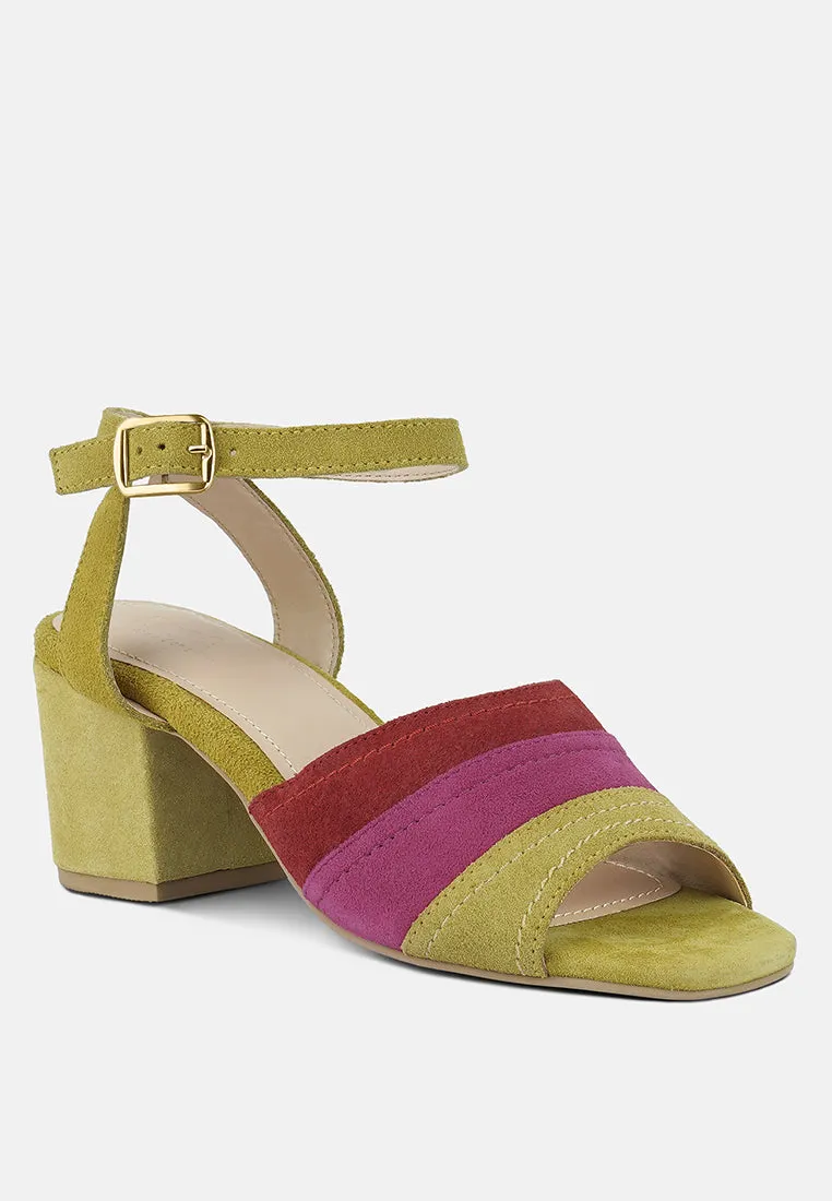 MON-BEAU Fine Suede Block Heeled Sandal in Yellow