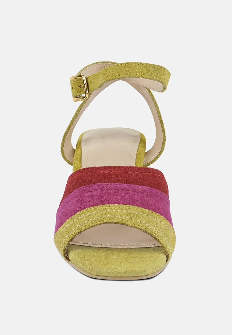 MON-BEAU Fine Suede Block Heeled Sandal in Yellow