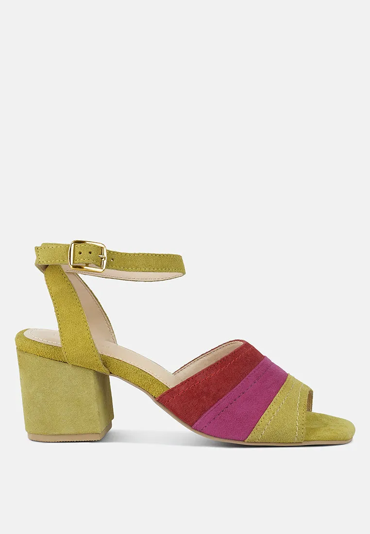 MON-BEAU Fine Suede Block Heeled Sandal in Yellow