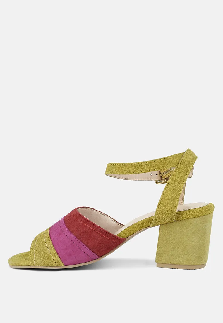 MON-BEAU Fine Suede Block Heeled Sandal in Yellow