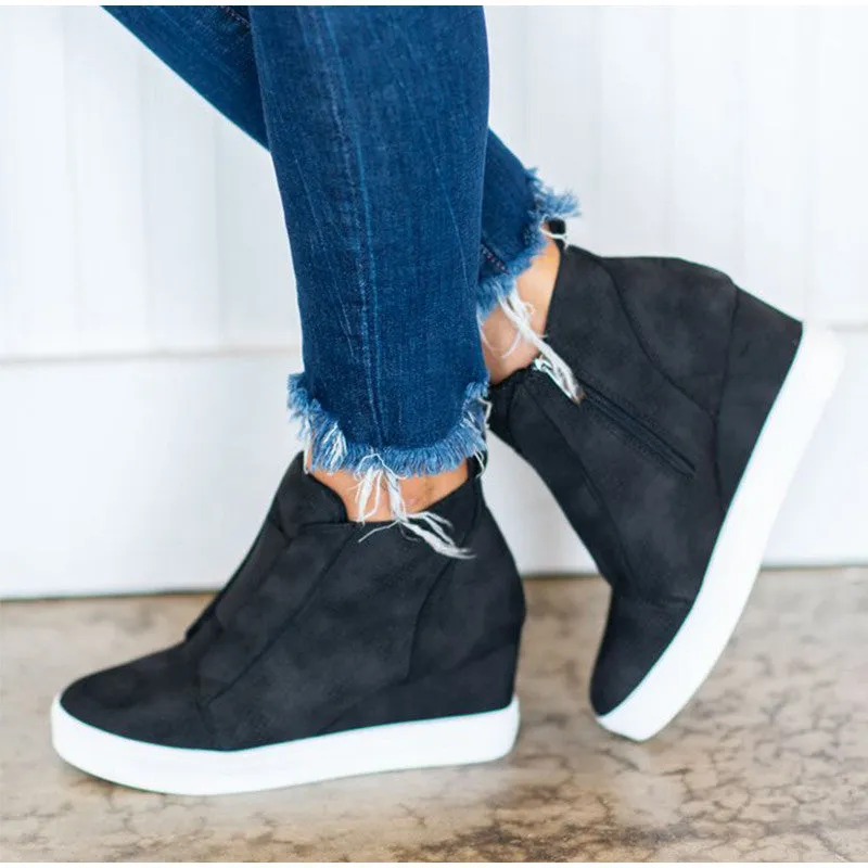 OCW Leather Height Increase Slip-on Insoles Side Zipper Wedge Sneakers