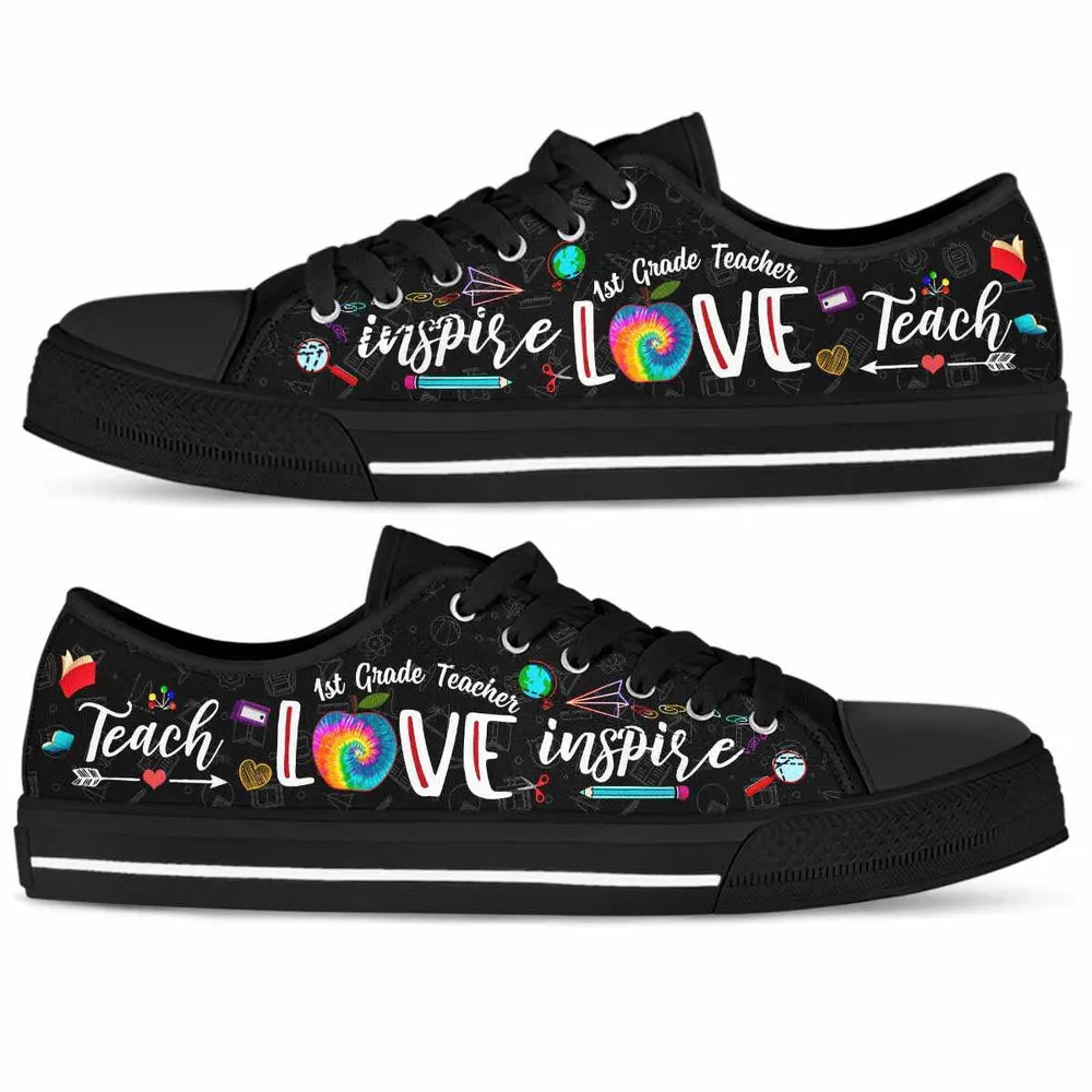 School 1St Grade Tie Dye Teach Love Inspire Low Top Shoes, Teacher Shoes, Low Top Sneakers