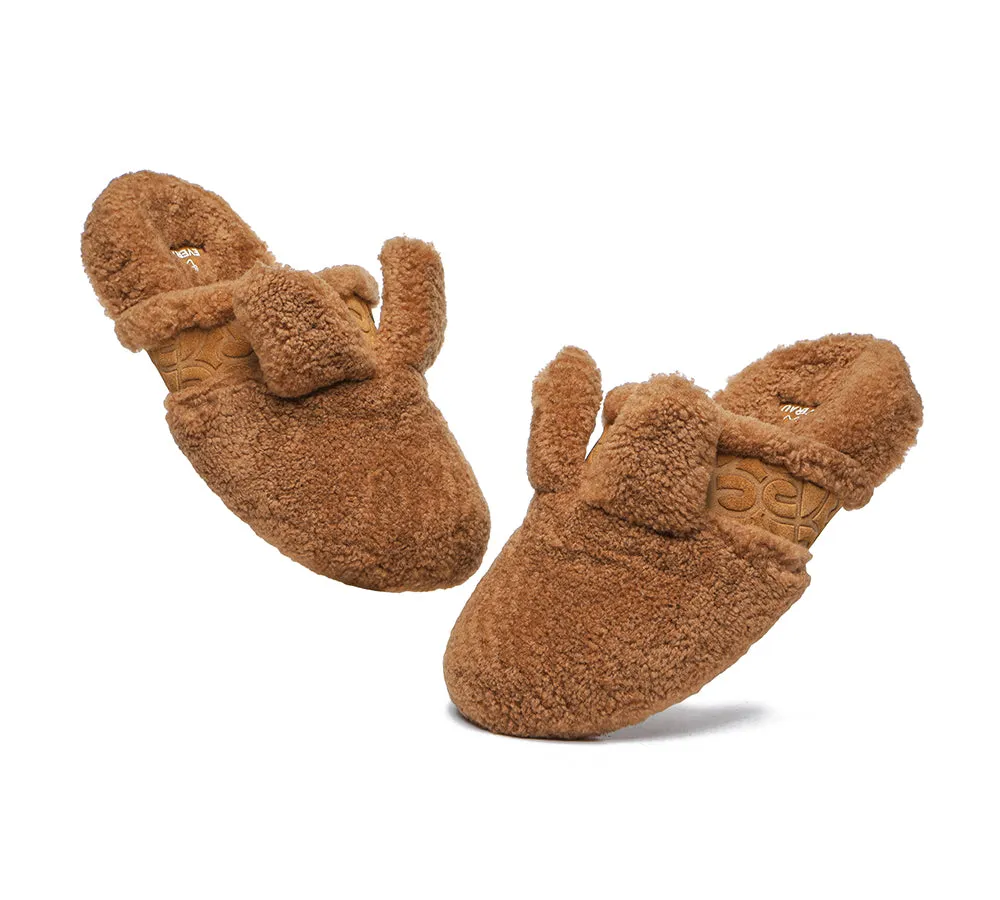 Sheepskin Wool Slippers Women Fluffy Bunny