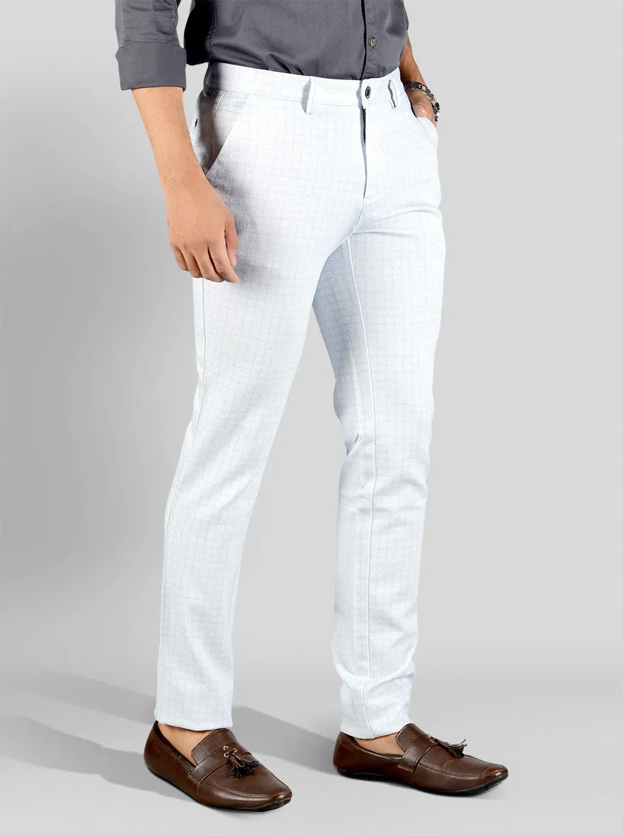 Sky Blue & White Checked Slim Fit Chinos | JadeBlue