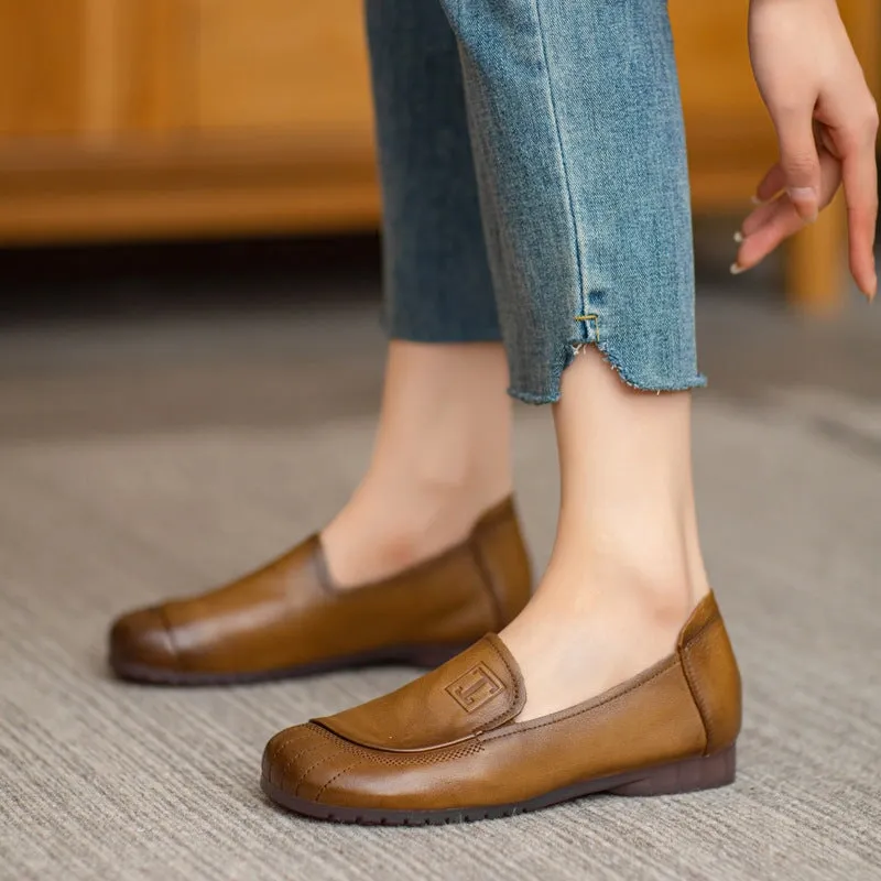 Slip on Loafers for Women Soft Leather Flats Handmade in Brown/Khaki