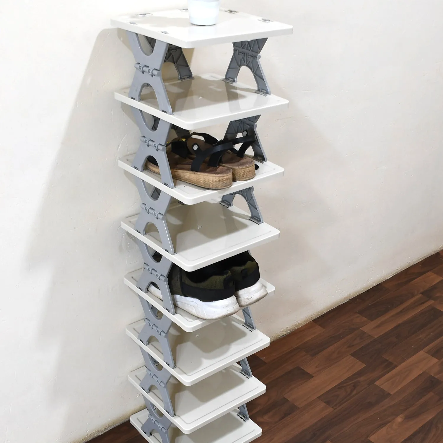 SMART SHOE RACK WITH 8 LAYER SHOES STAND MULTIFUNCTIONAL ENTRYWAY FOLDABLE & COLLAPSIBLE DOOR SHOE RACK FREE STANDING HEAVY DUTY PLASTIC SHOE SHELF STORAGE ORGANIZER NARROW FOOTWEAR HOME