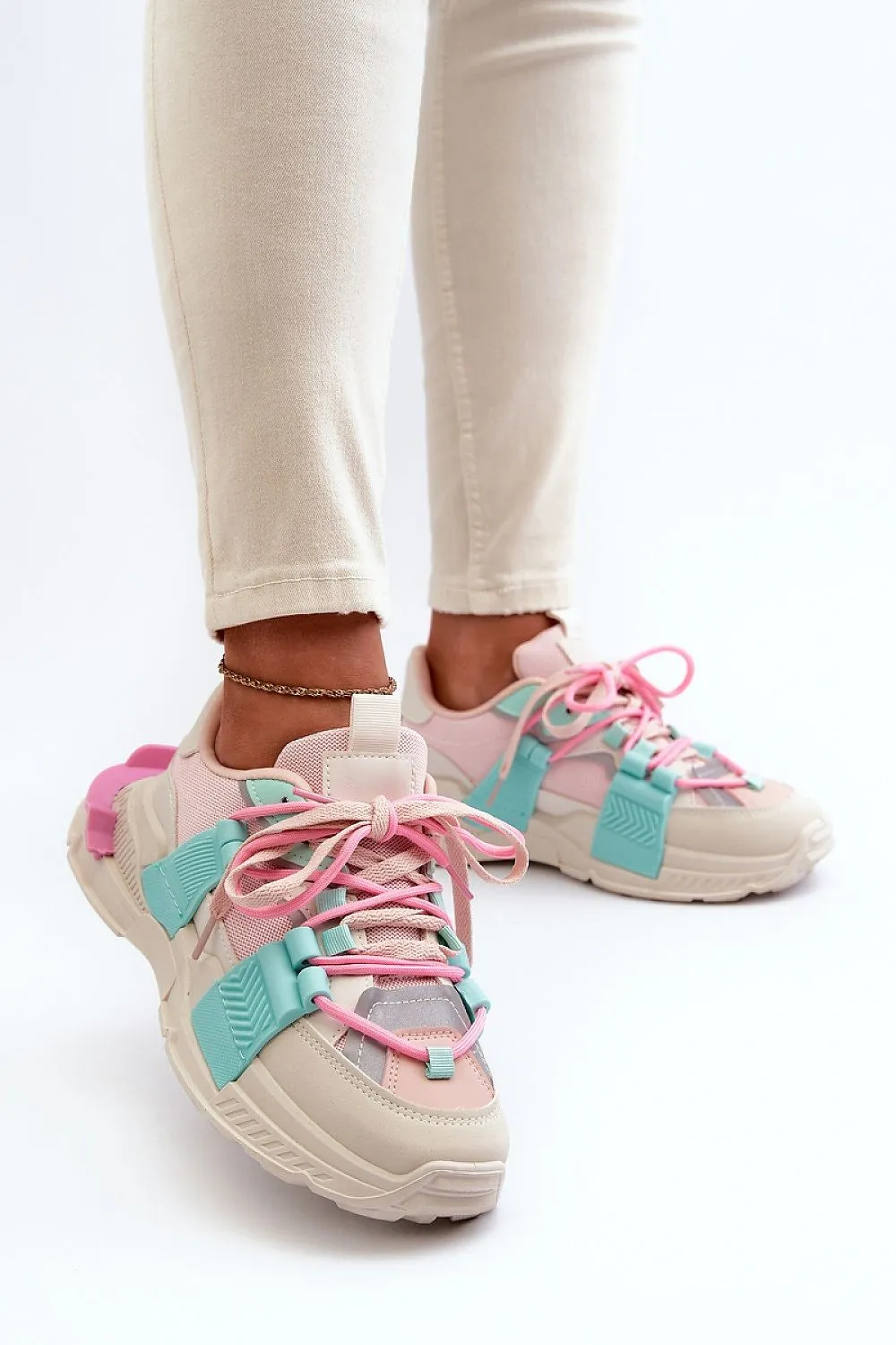 TEEK - Pink Aqua Strung Laced Sneakers