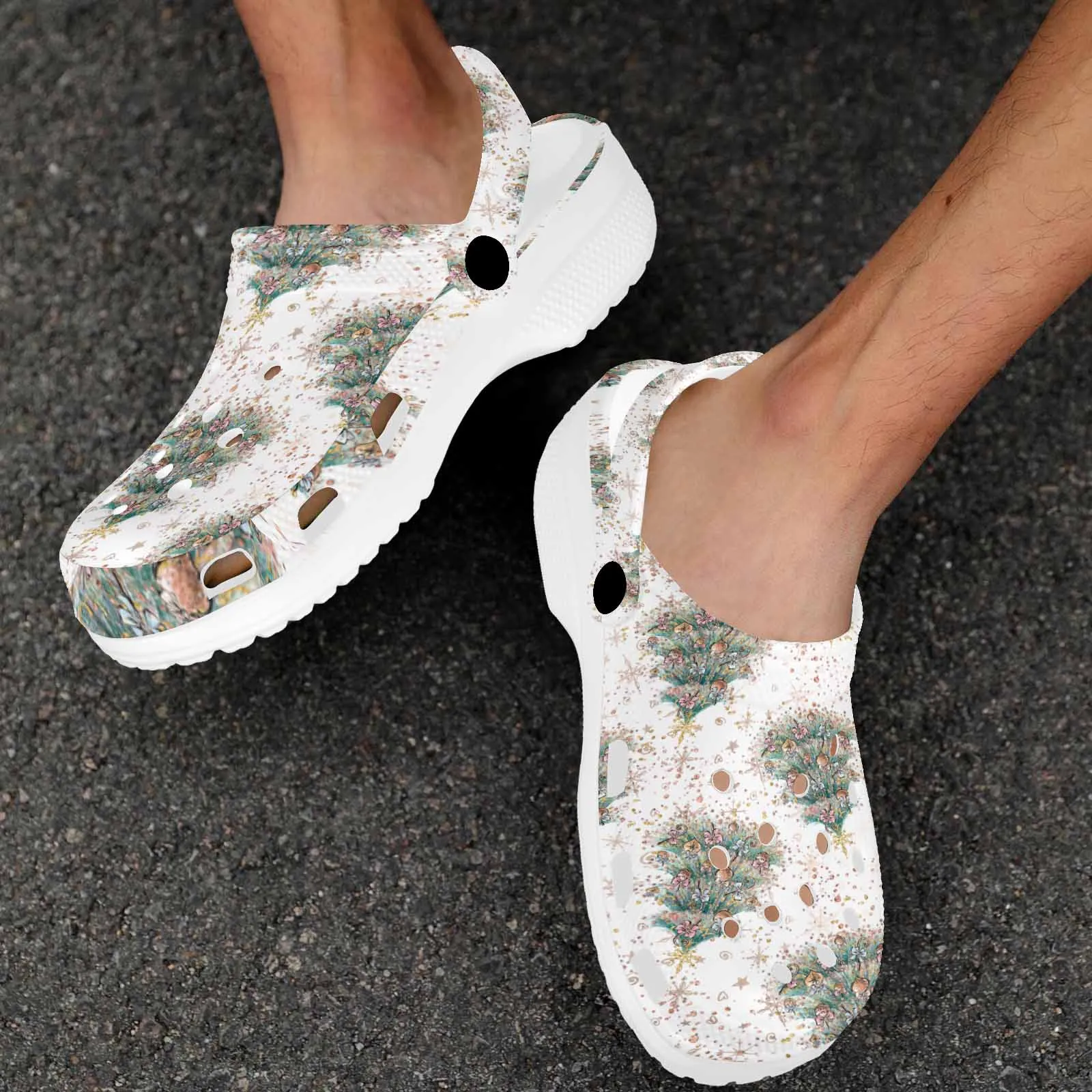 White Christmas 50  Custom Print Adults Clogs