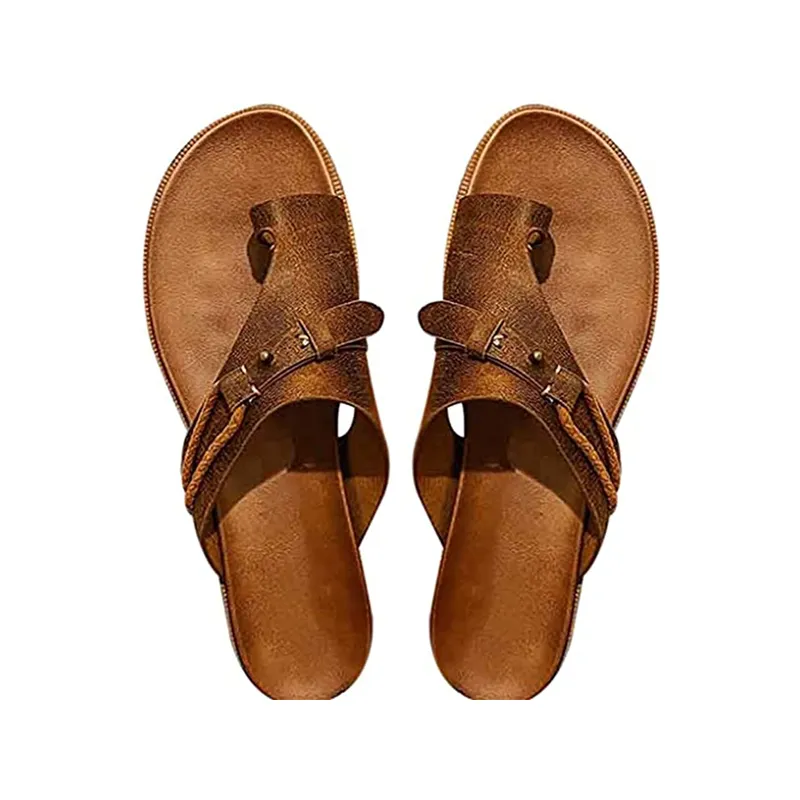 Women's Flat Comfy Non-Slip PU Leather Footbed Sandals