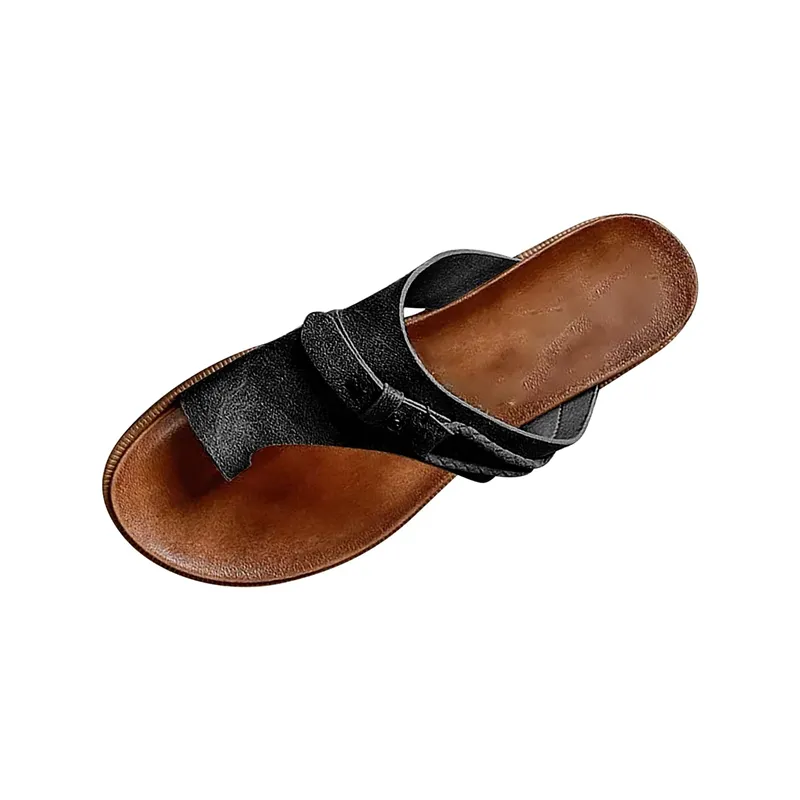 Women's Flat Comfy Non-Slip PU Leather Footbed Sandals