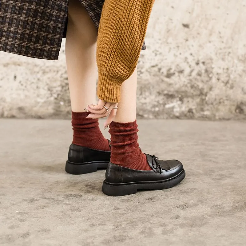 Womens Handmade Sheepskin Brogue Loafers With Tassels Brown/Black