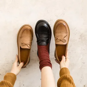 Womens Handmade Sheepskin Brogue Loafers With Tassels Brown/Black