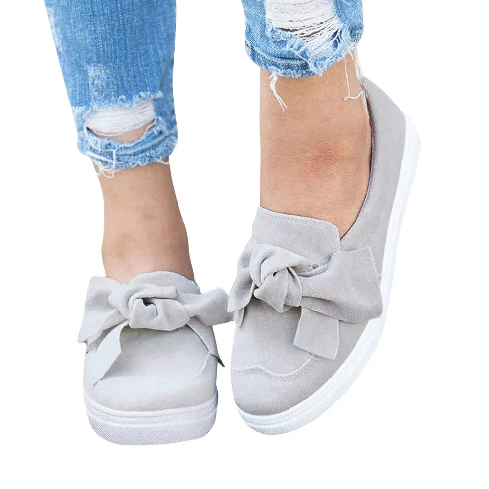 Women's Ladies Shoes Flat Bowknot Slip On Sneakers Fashion Girls Casual Shoes